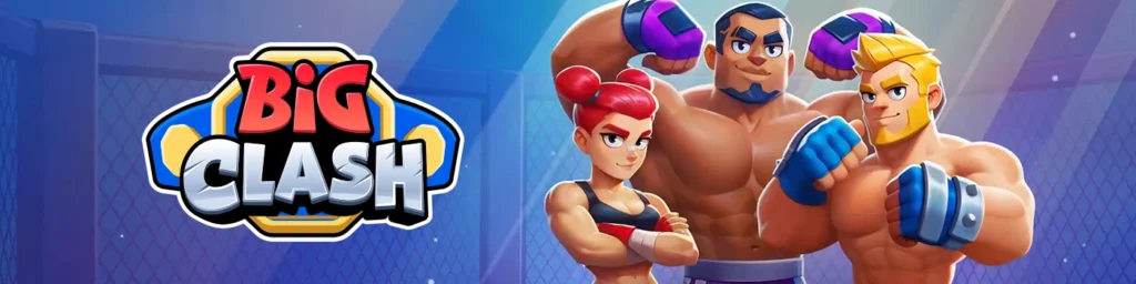 Big Clash Casino banner showing one female athlete and 2 male athletes